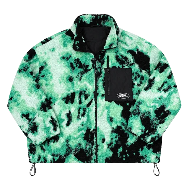 No Fear x H&M Sherpa Fleece Jacket Size XXL Green Black Tie Dye Zip