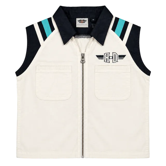 Harley-Davidson Sleeveless Zip Shirt Size 1W White Black Teal Embroidered NWT