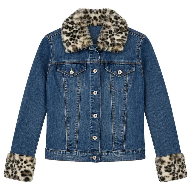 INC International Concepts Denim Jacket Size M Faux Fur Collar
