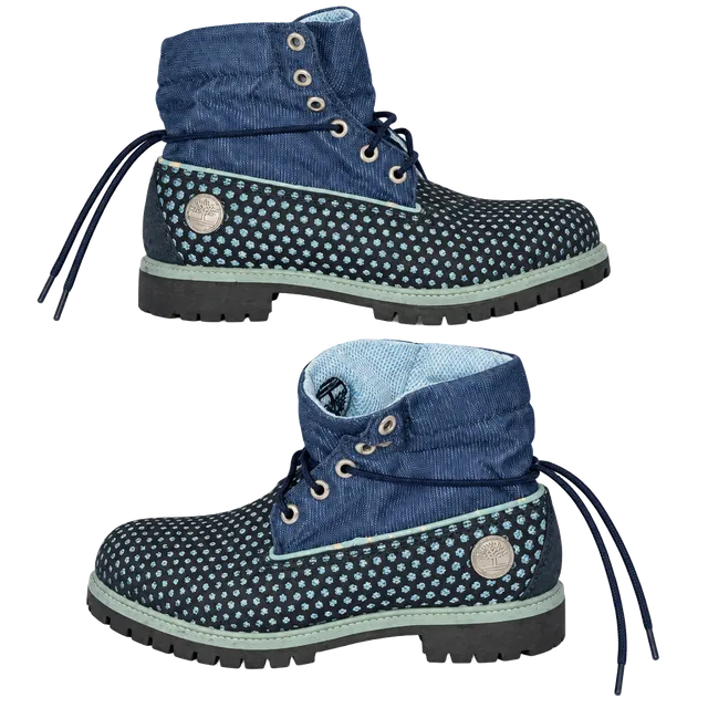 Timberland Roll Top Boots Blue Denim Perforated Leather 9.5 mens