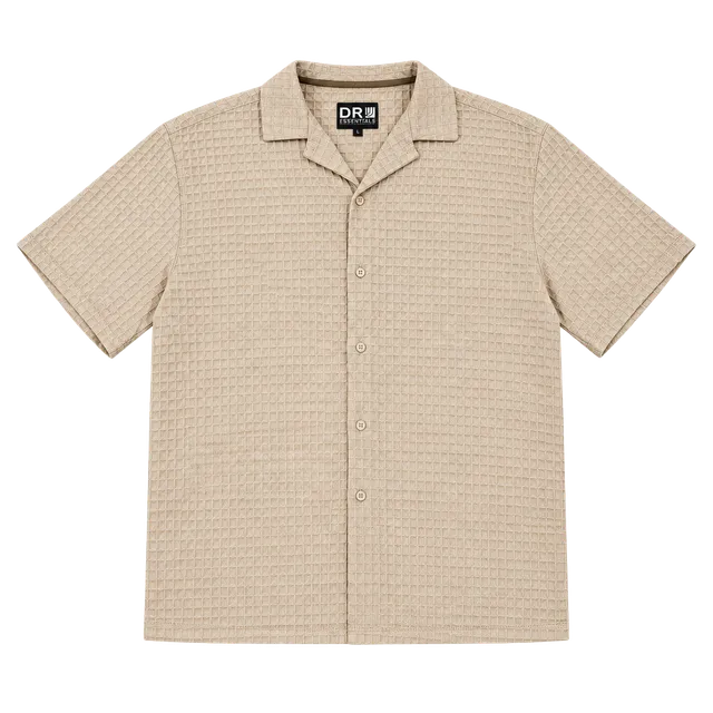 DRY Essentials Waffle Short Sleeve Button Down Shirt Size L Taupe