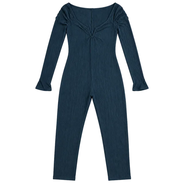 BOUZZOLO Long Sleeve Ribbed Jumpsuit Size L Black