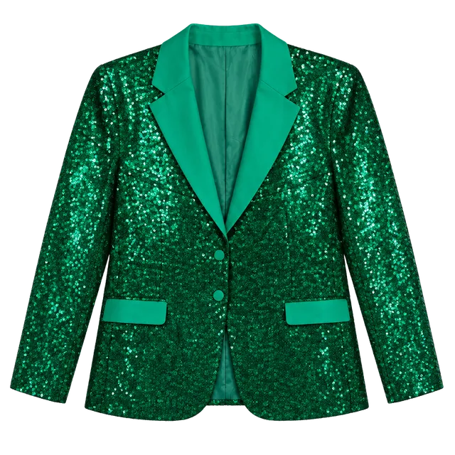 Tipsy Elves Blazer Suit Jacket Size 46 Green Sequin All Over Mens Holiday