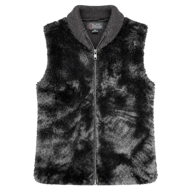 iDoll Faux Fur Y2K Vest Size L Black Full Zip Knit Collar