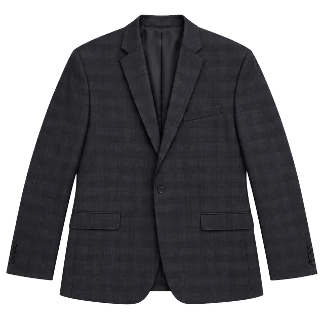 Calvin Klein Suit Jacket Size 48L Black Wool Plaid Sport Coat Blazer