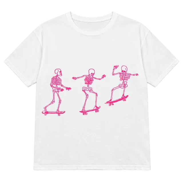 Project Social T Skeleton Skateboard T-Shirt One Size White Graphic Tee