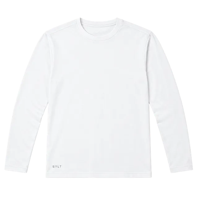 BYLT Premium Basics Men’s L White Long Sleeve Crewneck Split Hem Athletic Casual