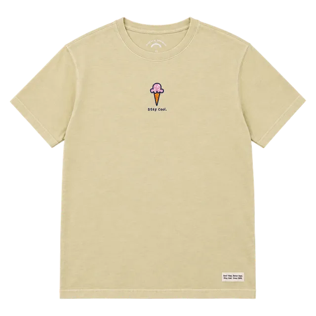 Life Is Good Stay Cool Ice Cream Graphic Tee Pastel Yellow Summer Size L