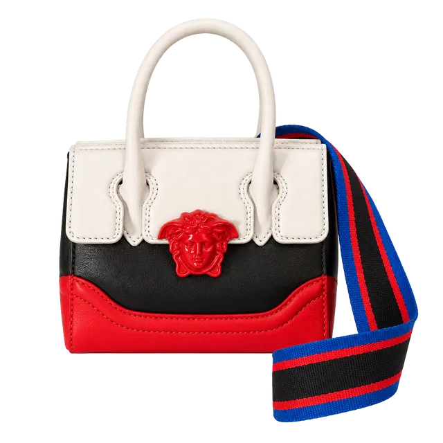 Versace Palazzo Empire Mini Top Handle Bag Leather Black White Red