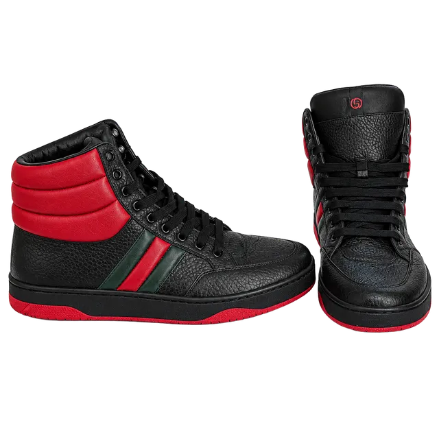 Gucci Ronnie Padded High Top Sneakers Black Red Leather