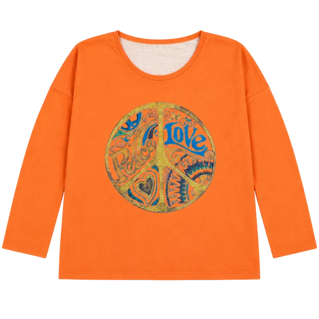 Exclusive Long Sleeve Shirt Size XXL Orange Peace Love Graphic Top  NWOT