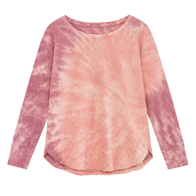 Terra & Sky Waffle Thermal Shirt Size 0X (14W) Pink Tie Dye Long Sleeve