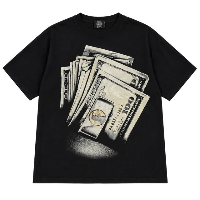 TND Money Stack Rhinestone Graphic T-Shirt Size 2XL Black