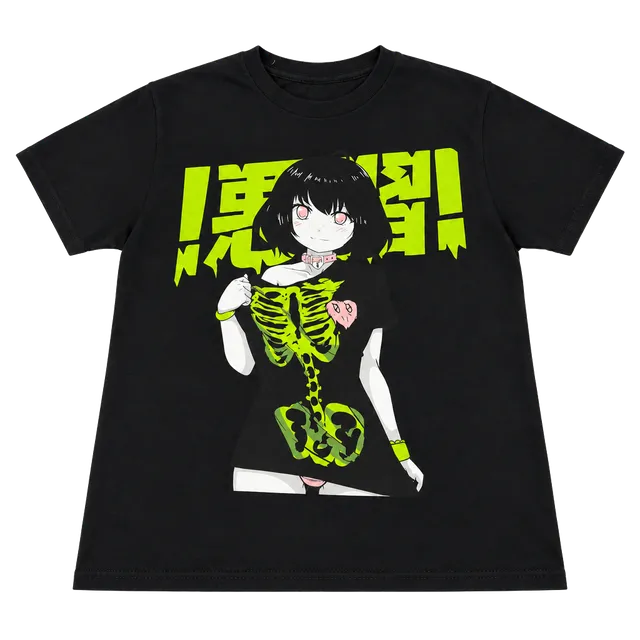 Bad Habits Anime Skeleton Graphic T-Shirt Size S Black