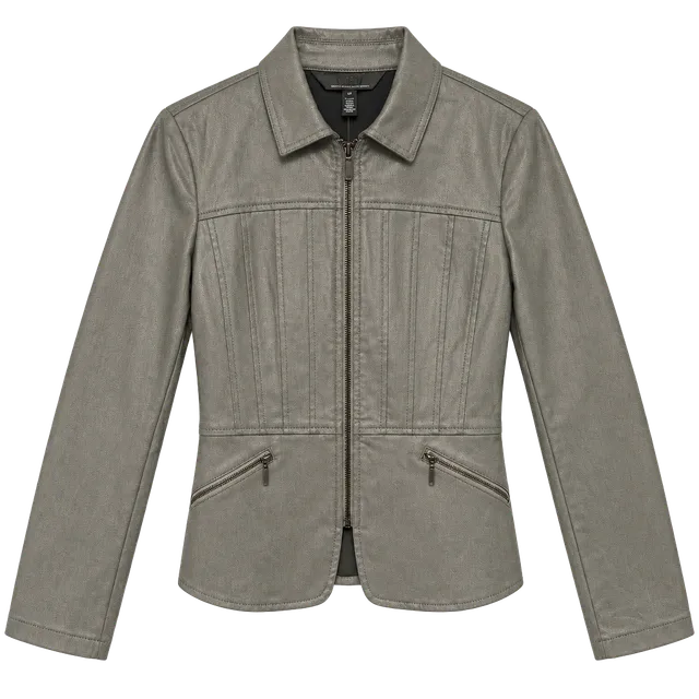 White House Black Market Seamed Coated Moto Jacket Size 10 Moonwalk