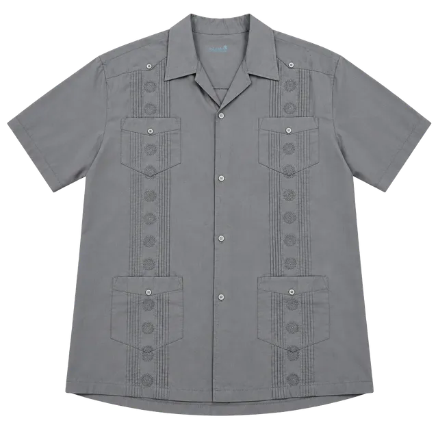 KS Island Button Down Shirt Size 3XL Gray Short Sleeve Guayabera