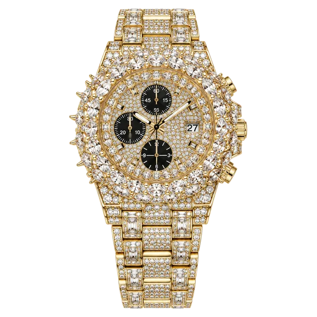 Gold & Silver Iced Out Rhinestone Fashion Watch – Multi-Dial Style