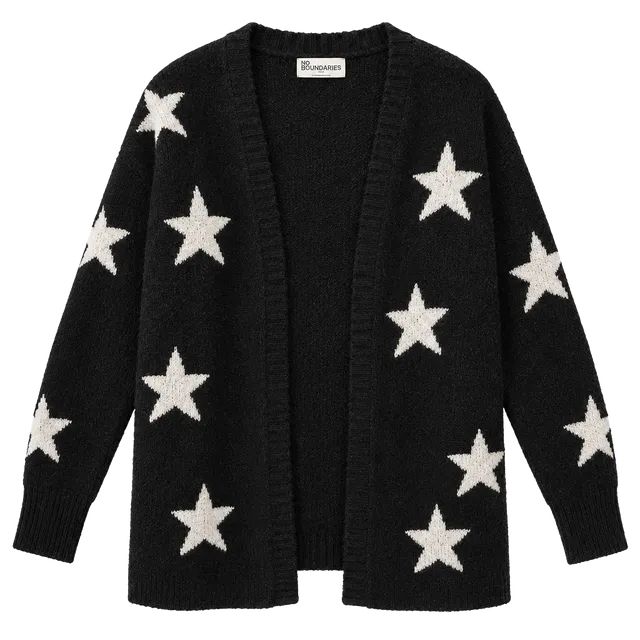 No Boundaries Cardigan Sweater Size S (4-6) Black White Stars
