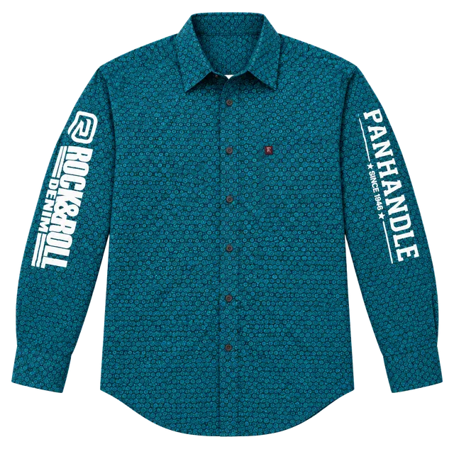 Panhandle Tuf Cooper Men’s M Western Shirt Rodeo Cowboy Pearl Snap Teal