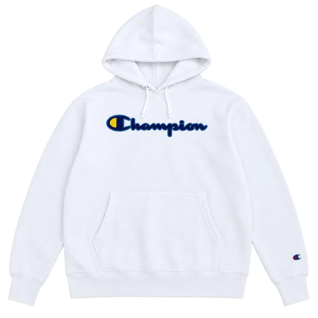 Champion Reverse Weave Hoodie Size XL White Chenille Script Logo