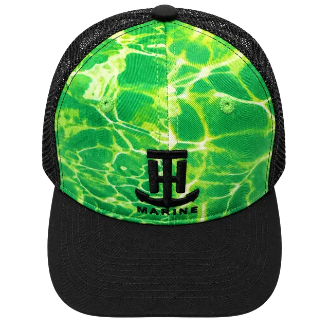 T-H Marine Trucker Hat Green Black Water Print Snapback