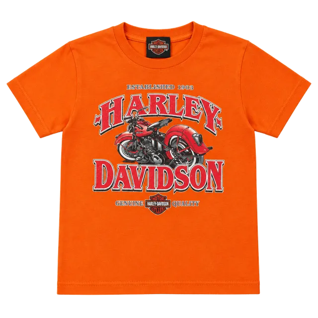 Harley-Davidson Motorcycle T-Shirt Size 2/4 Orange Graphic Tee Kids Youth