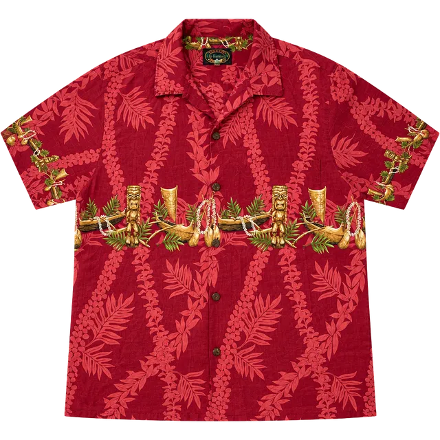 Hawaiian Reserve Collection Tiki Hawaiian Shirt Red Cotton