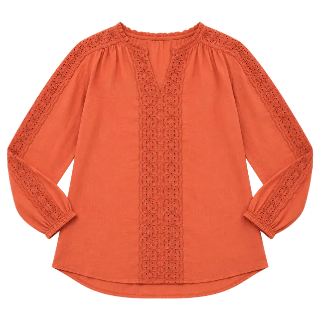 St. John's Bay Blouse Size L Coral Eyelet Trim Long Sleeve Cotton Modal