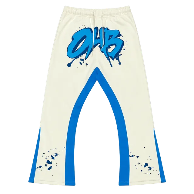 One Of Them Ones Tour Chris Brown Sweatpants Sz L Cream Blue Paint Splatter 