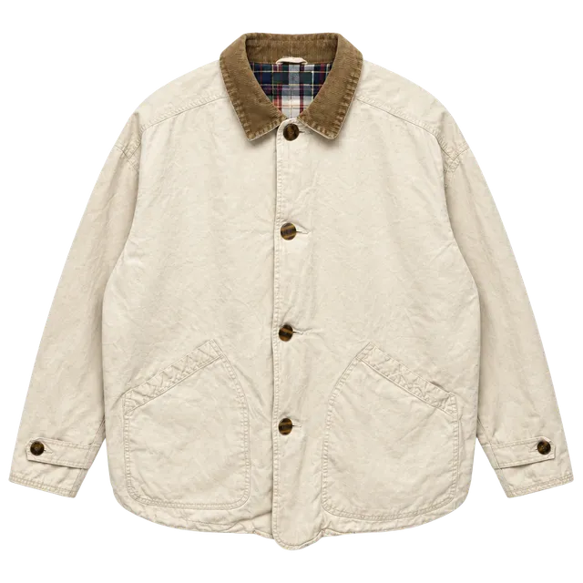 Greatland Apparel Canvas Barn Jacket XL Beige Corduroy Collar Plaid