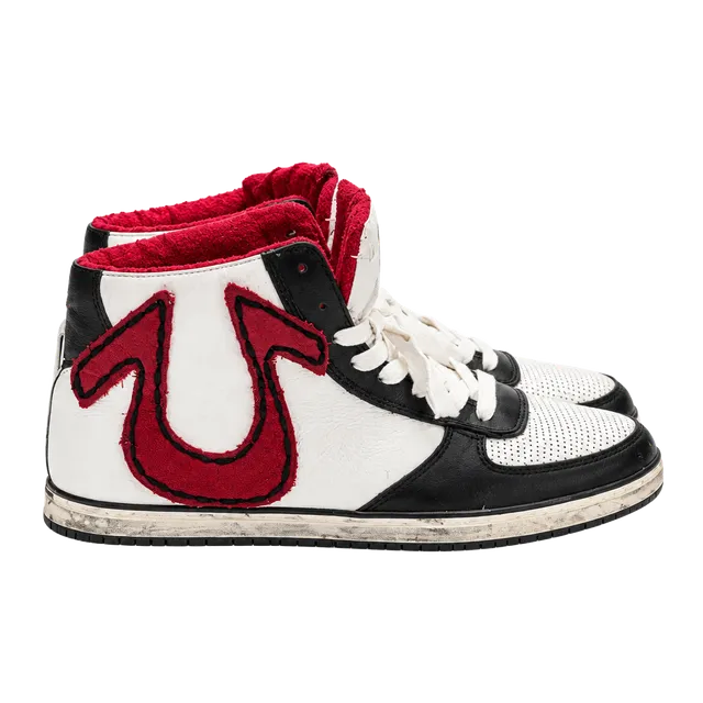 True Religion High Top Sneakers Size 12 Black White Red