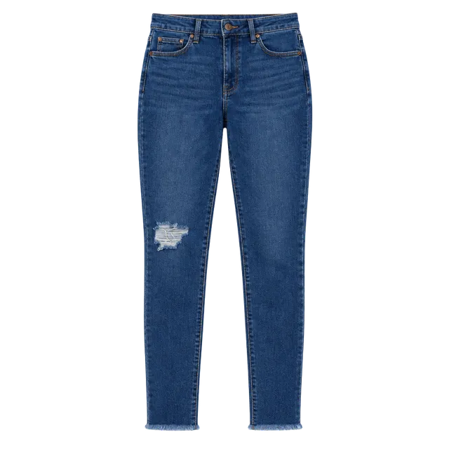 Madewell Roadtripper High Rise Skinny Jeans Raw Hem Distressed Blue Size 27