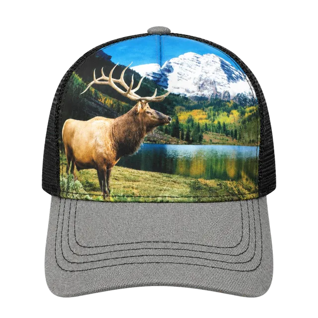 Colorado State Bear Elk Mountain Trucker Hat Snapback Gray Black