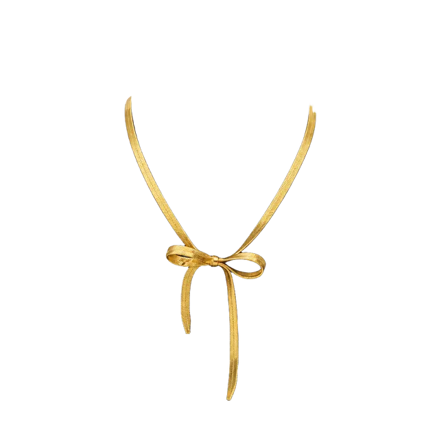 Avon Gold Tone Herringbone Bow Necklace