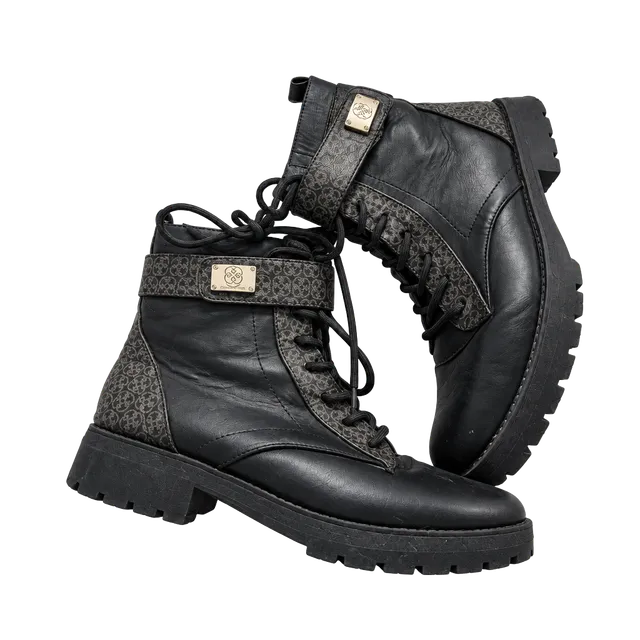 Daisy Fuentes Combat Boots Black Monogram Trim