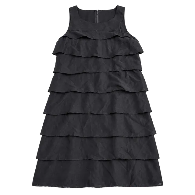 Kenar Black 100% Silk Tiered Ruffle Sleeveless Mini Dress Size 8