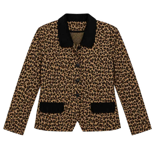 Vintage 1990s Leslie Fay Leopard Jacket Size 14 Animal Print Velvet Collar