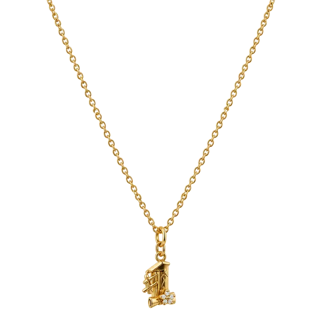 Vintage 1980s Upcycled Number 1 Gold Tone Pendant Stainless Steel Necklace