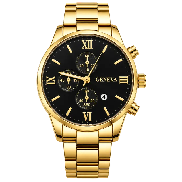 Geneva Gold Quartz 45mm Timepiece Black Roman Numeral Dial