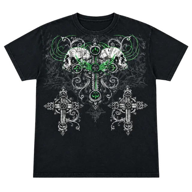 Affliction-style Y2K Skull Crosses Shirt
