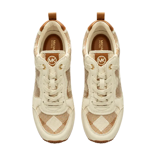 Michael Kors Sneakers Size 6.5W Beige White Gold Logo Platform