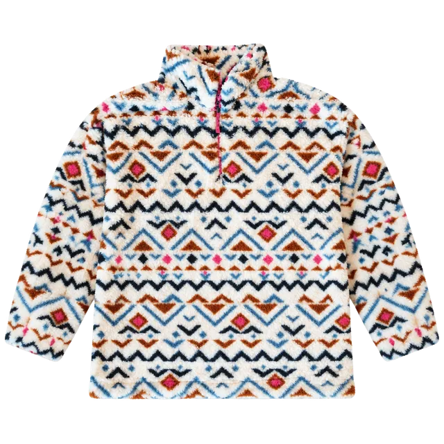 Eddie Bauer Fleece Pullover Size L Aztec Pattern 1/4 Zip Sherpa