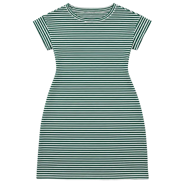 Ann Darling Striped Dress Size L Green White Short Sleeve T-Shirt Dress