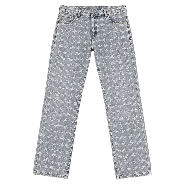 PAIN LAB Laser Distressed Stacked Denim Jeans – Light Blue 