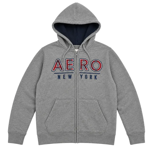 Y2K Aeropostale Zip Up Hoodie Size L Gray New York Embroidered Logo