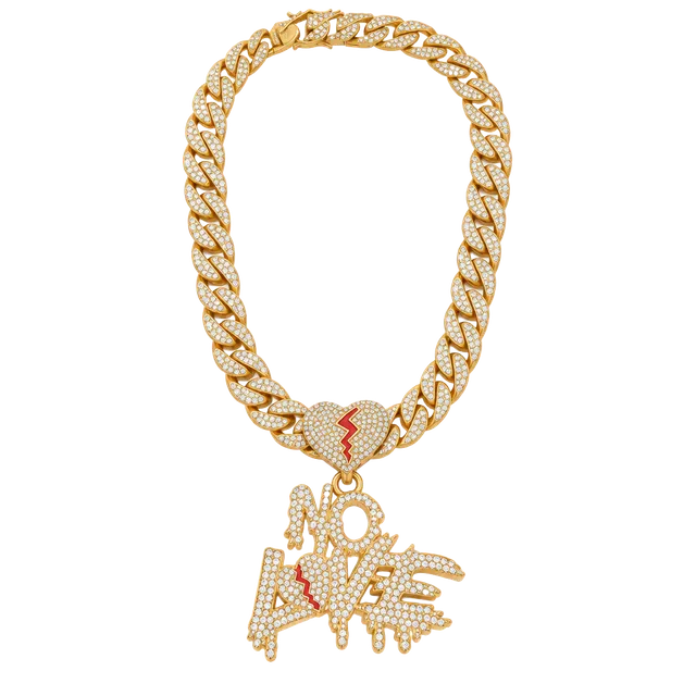 No Love Rhinestone Cuban Link Chain Necklace