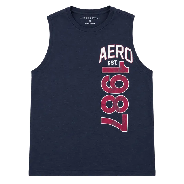 Aeropostale 1987 Graphic Tank Top Size M Black Sleeveless Shirt