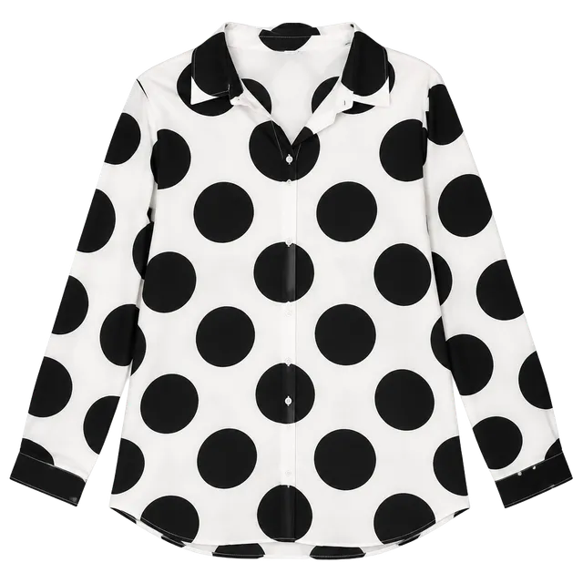 Women’s 5XL Black & White Oversized Polka Dot Button Down Shirt
