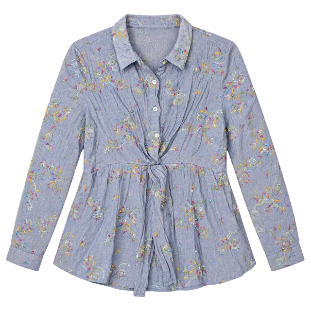 Hope Springs Embroidered Shirt Size L Blue Long Sleeve Button Up Top