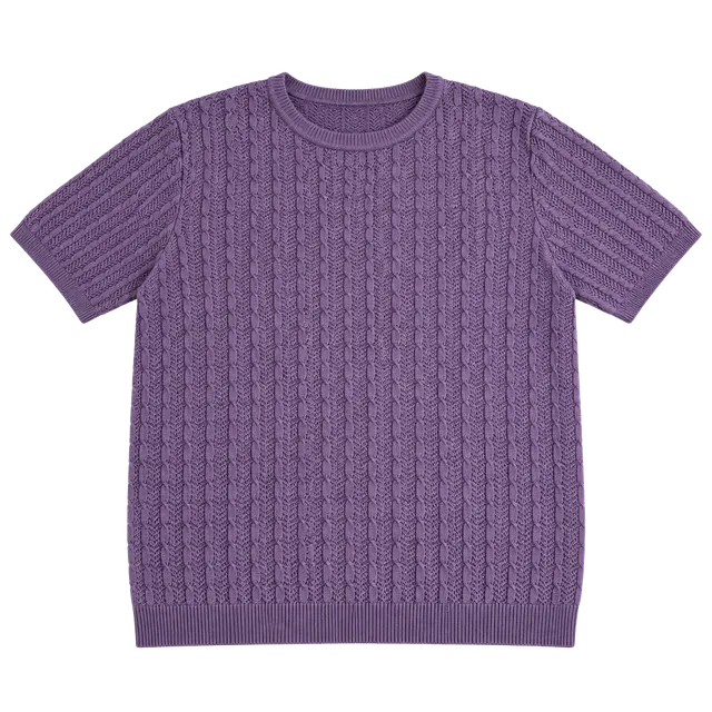 Alfred Dunner Short Sleeve Knit Top Size L Purple Cable Knit